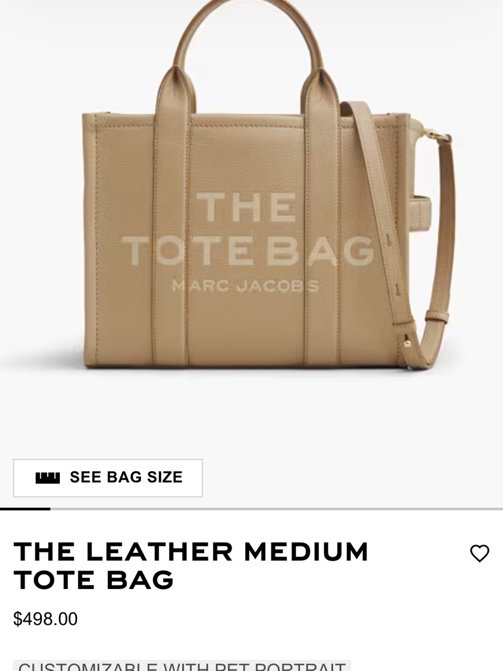 Marc Jacobs The Leather Medium Tote Bag - Camel with extra strap